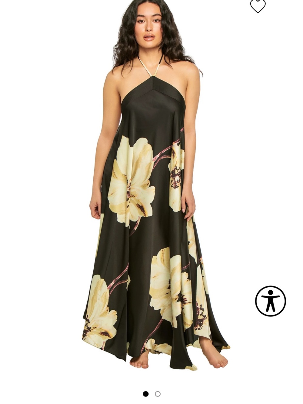 Women's Black Maxi Dress with Yellow Floral Print